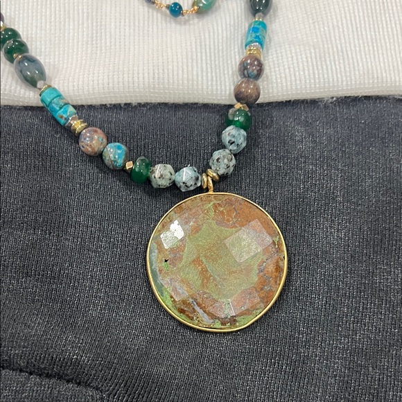 Johnny Was Green and Gold Beaded Necklace - Picture 7 of 7